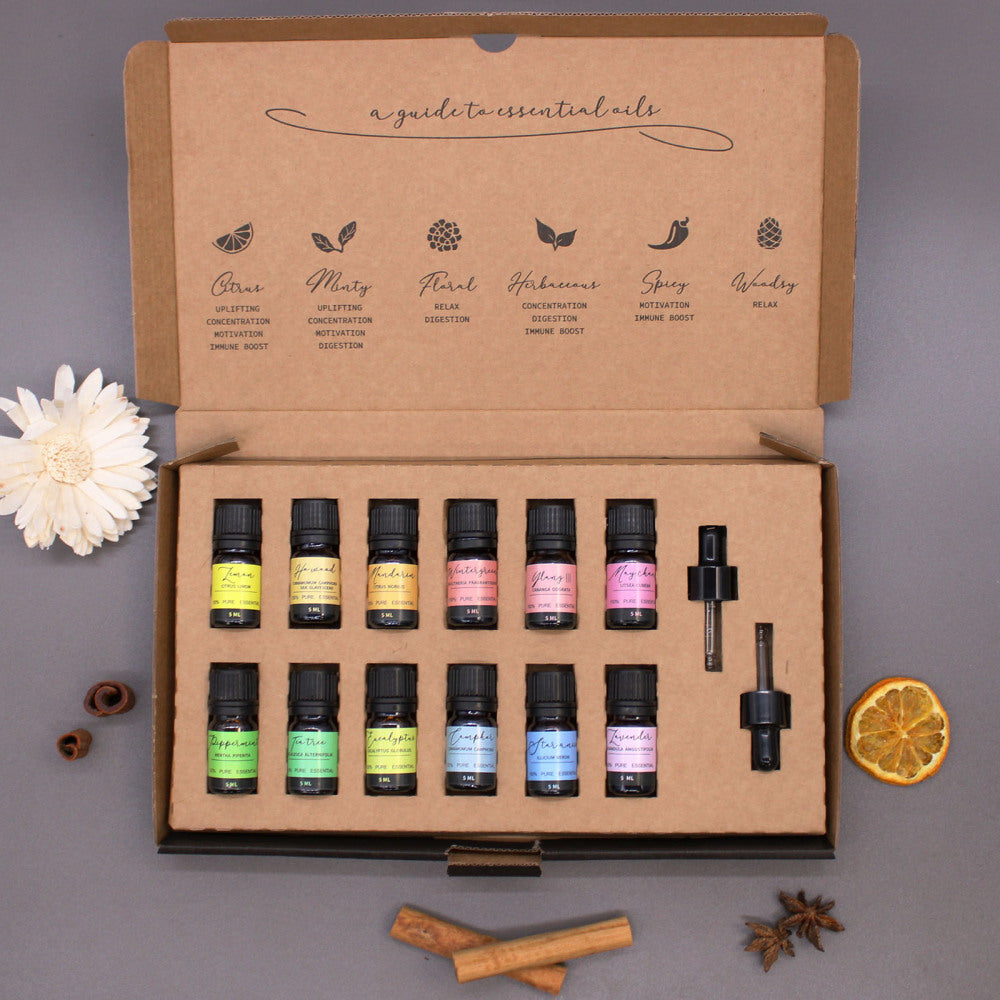Aromterapijas ēterisko eļļu komplekts 12 gab. 100% roku darbs