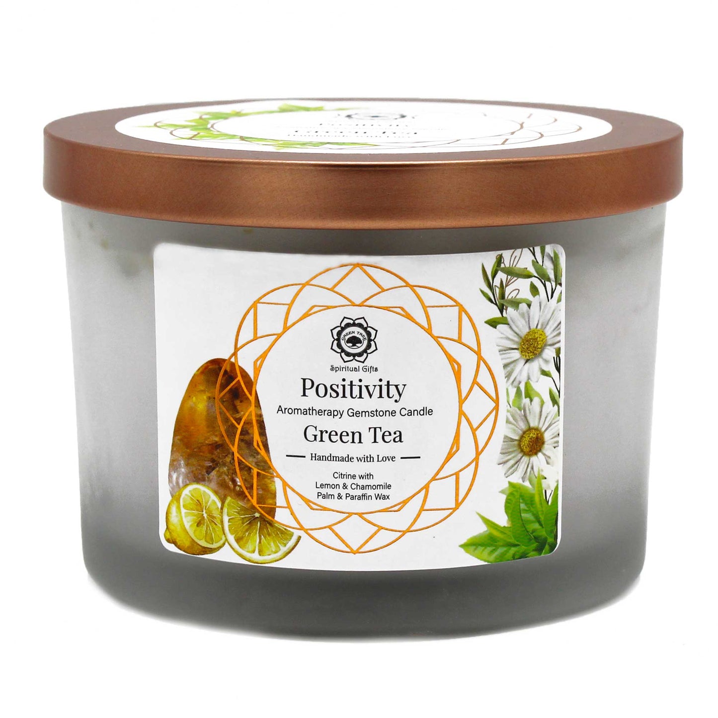 Green Tea and Citrine Gemstone Candle - Positivism