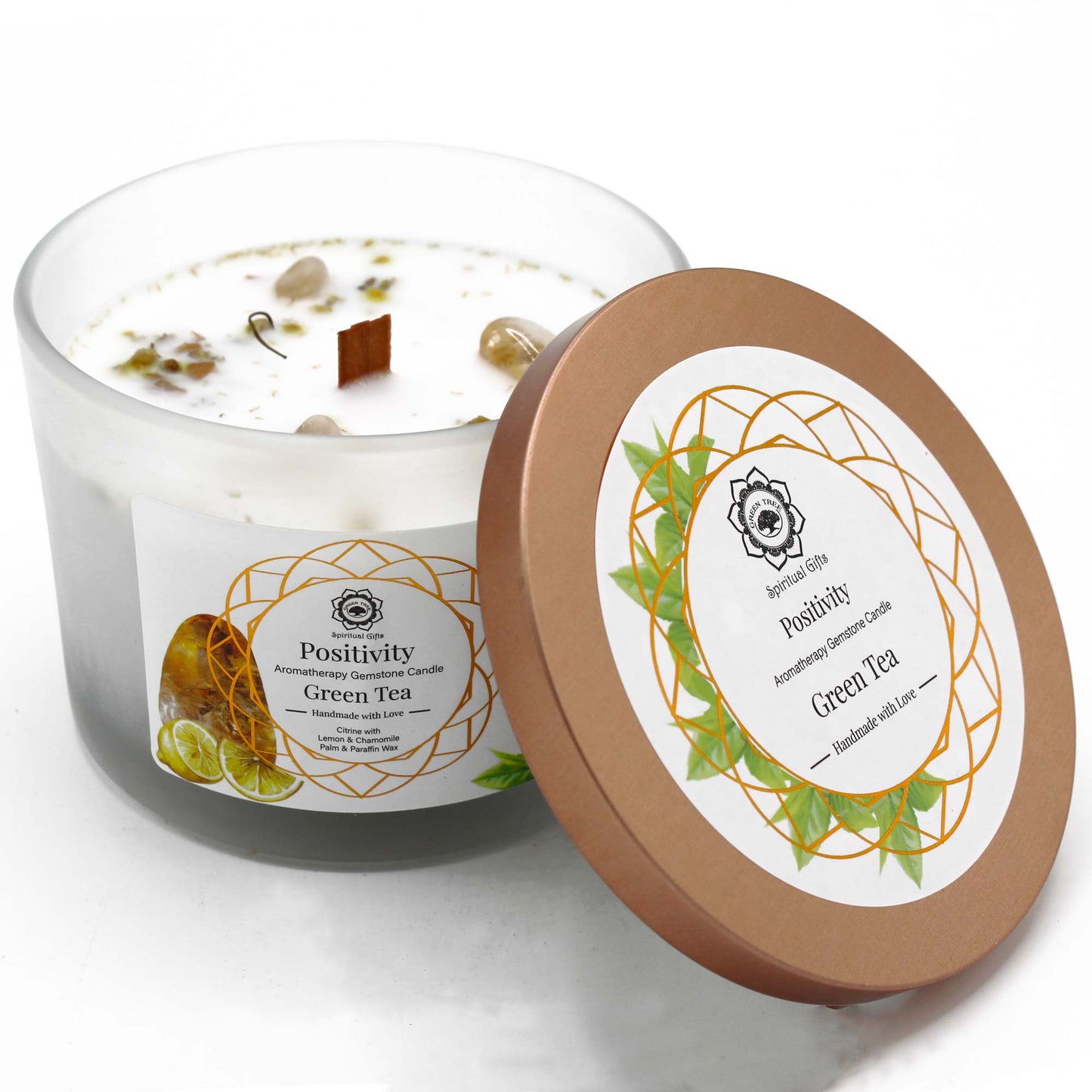 Green Tea and Citrine Gemstone Candle - Positivism