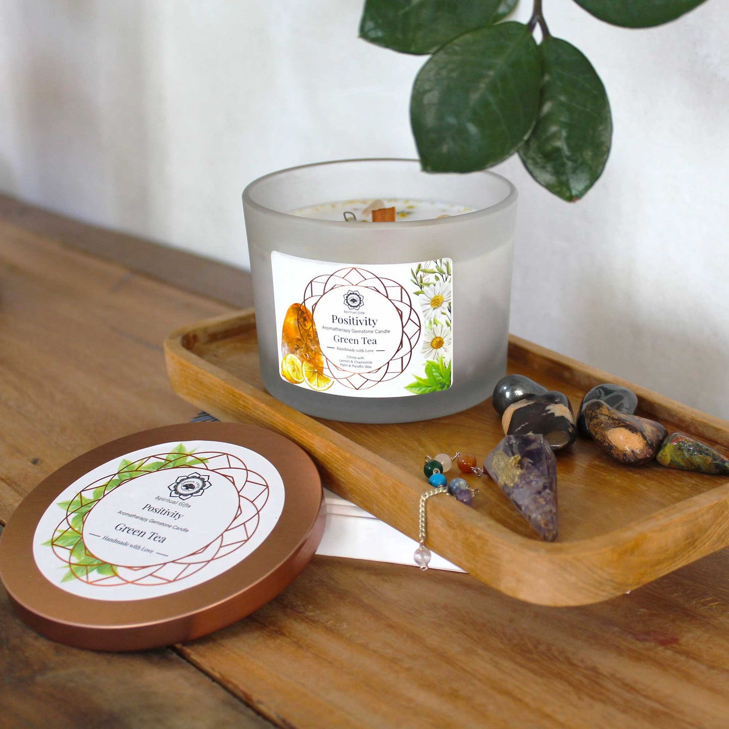 Green Tea and Citrine Gemstone Candle - Positivism