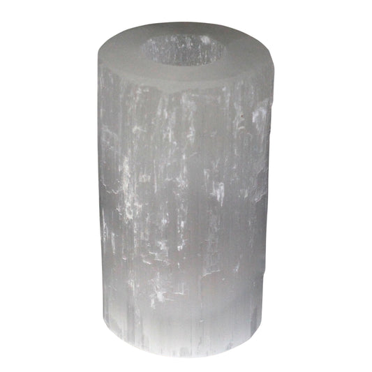 Selenite crystal candlestick - Cylinder, 15cm