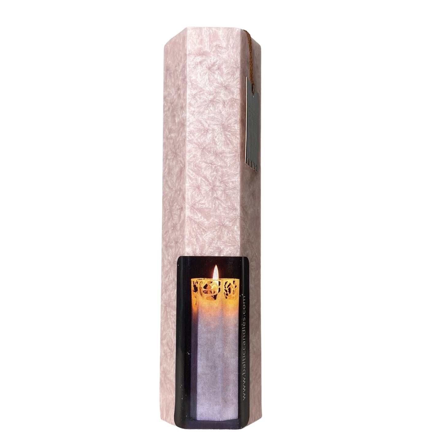 Crystal stearin lace candle H20 cm, light pink