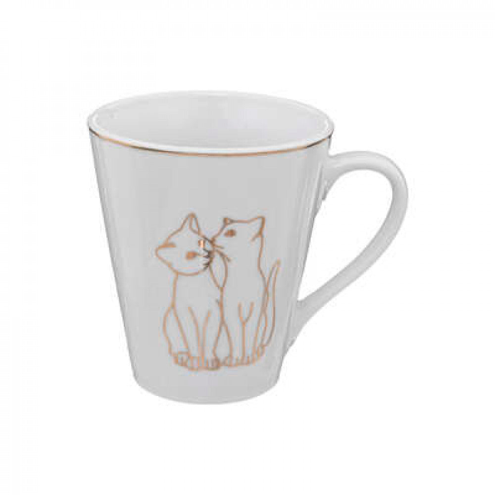 Ceramic mug - two cats, gold, 300ml
